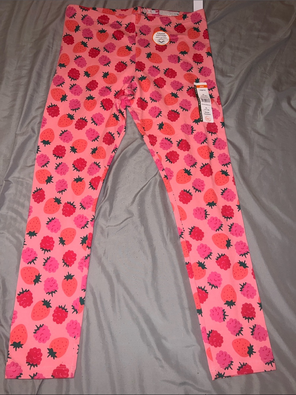 Girls Pink Strawberry Print Leggings